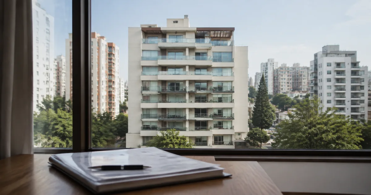 Edifício residencial e documentos para análise de leilão