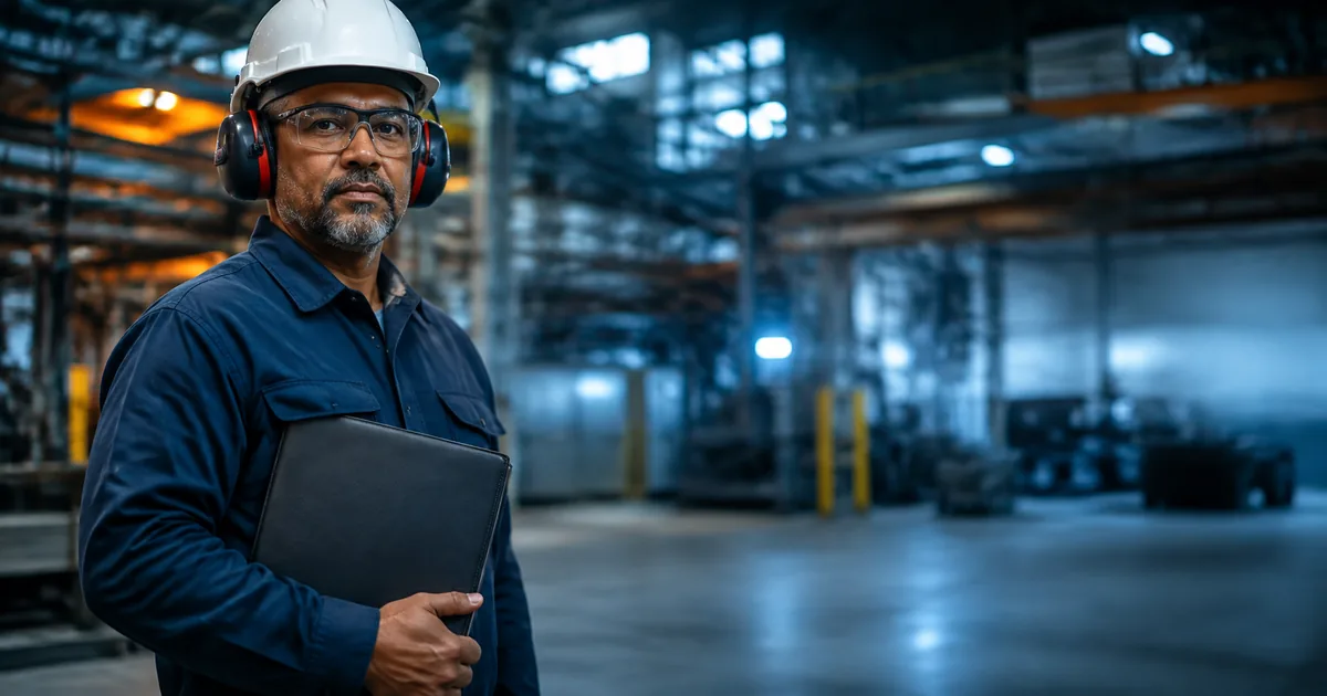 Trabalhador protegido em ambiente insalubre industrial