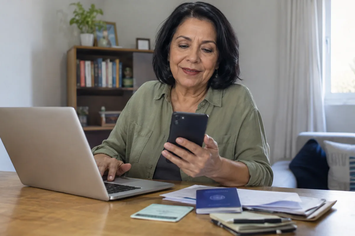 Segurada usa computador e celular para pedir aposentadoria por idade