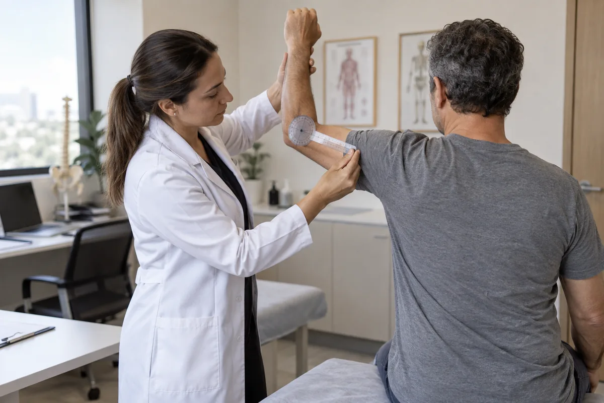 Médica avalia limitação funcional do braço de trabalhador