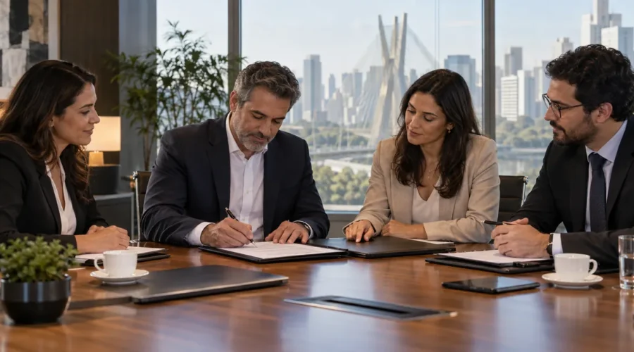 Negociação final de uma aquisição empresarial em São Paulo