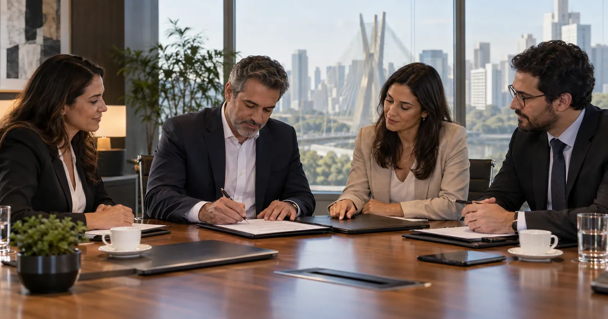 Negociação final de uma aquisição empresarial em São Paulo