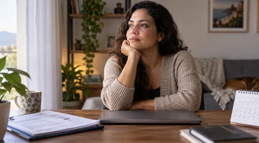 Trabalhadora em afastamento por depressão organiza documentos