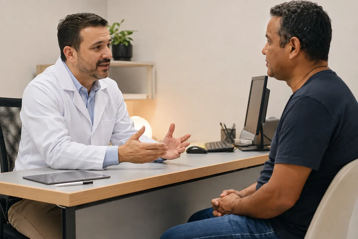 Médico conversa com trabalhador sobre limitações e reabilitação profissional