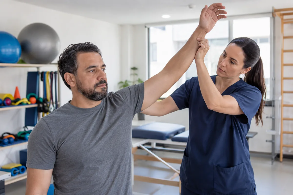 Fisioterapeuta avalia mobilidade após tratamento de acidente