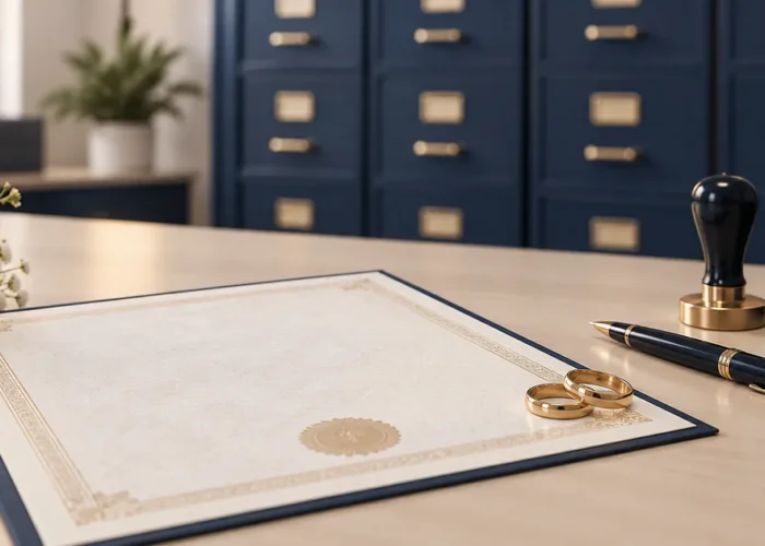 Certidão e alianças para atualização do registro de casamento