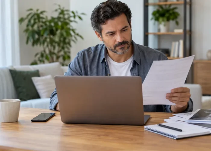 Trabalhador confere documentos para pedir benefício por incapacidade temporária