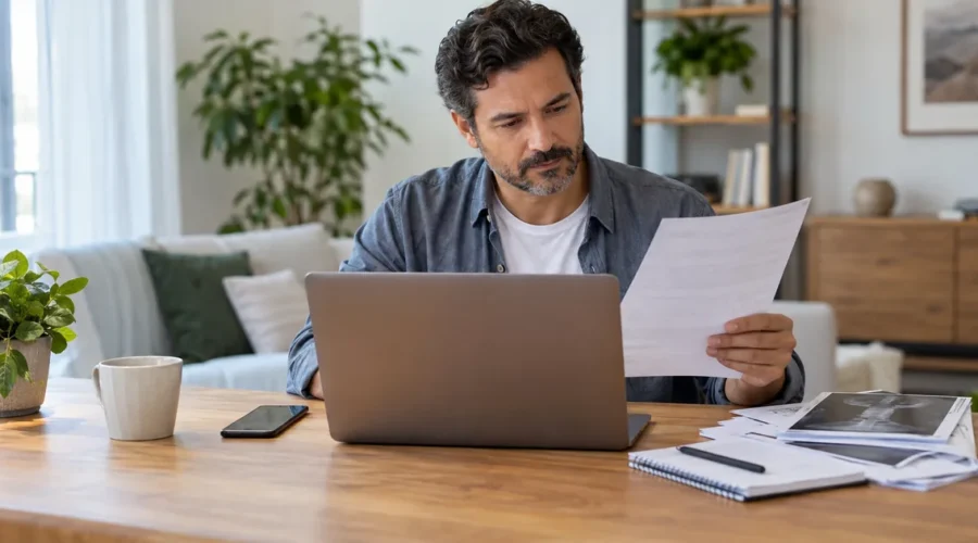 Trabalhador confere documentos para pedir benefício por incapacidade temporária
