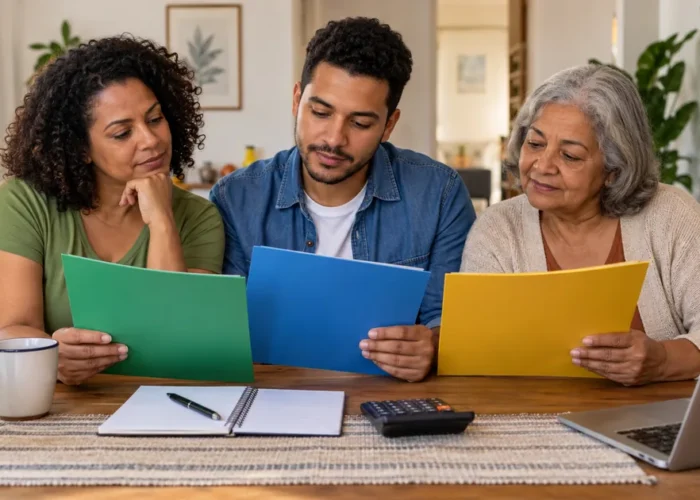 Família compara documentos de diferentes benefícios sociais