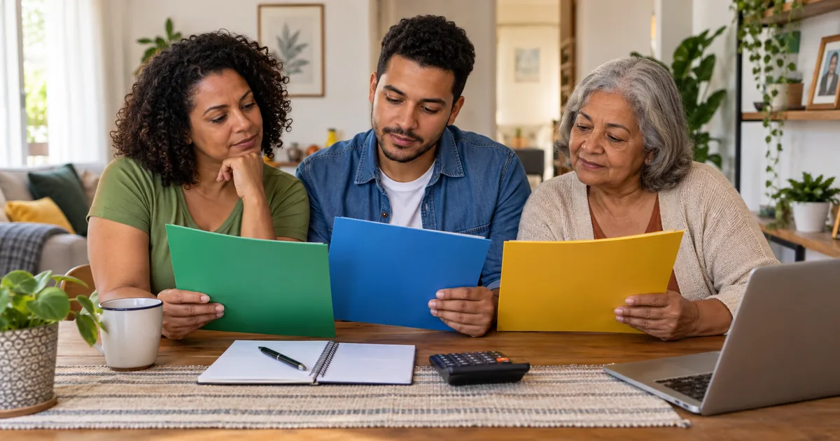 Família compara documentos de diferentes benefícios sociais