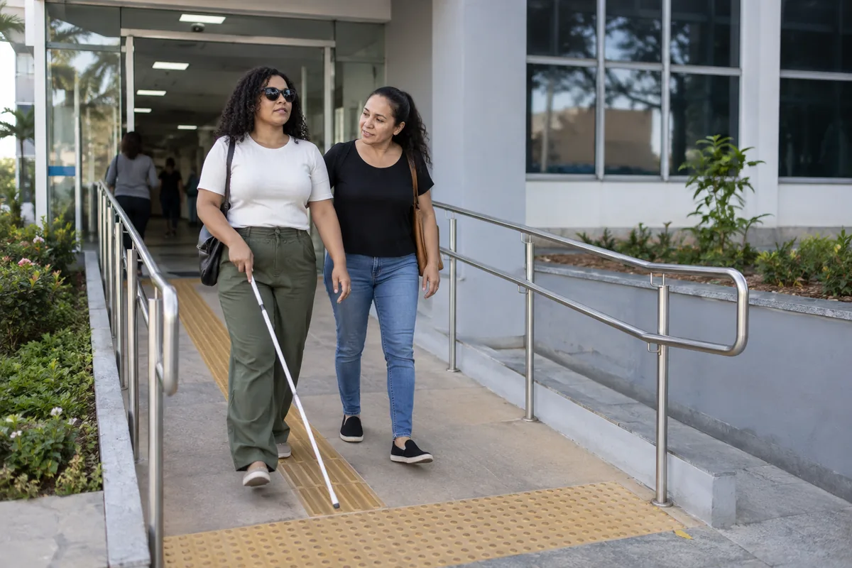 Pessoa com deficiência visual acessa centro de atendimento público