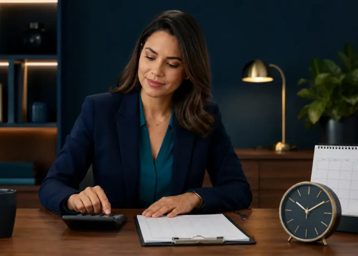 Profissional calcula banco de horas com relógio e calendário