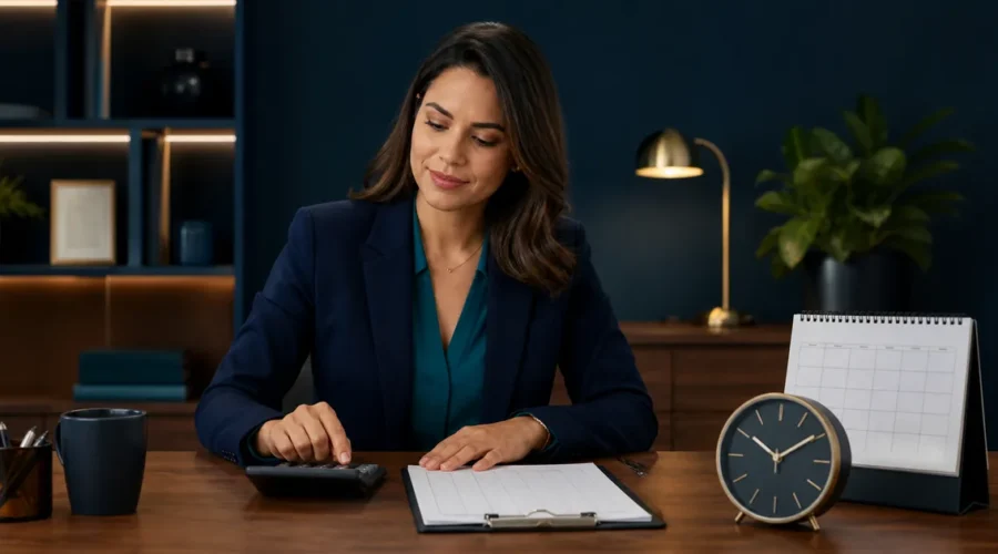 Profissional calcula banco de horas com relógio e calendário