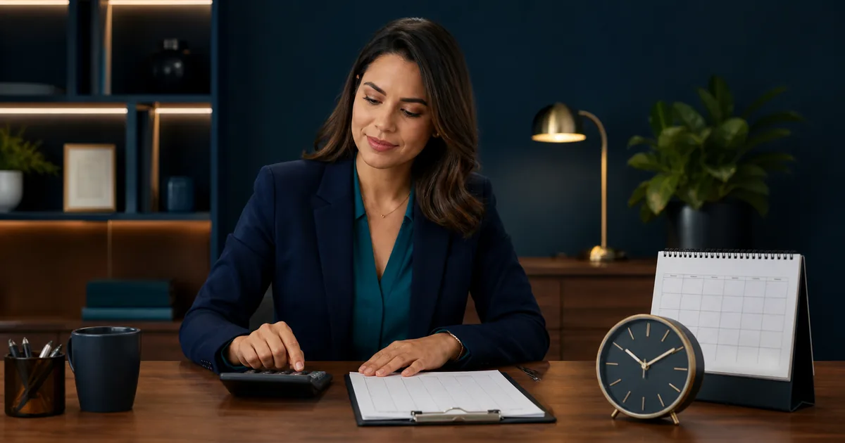 Profissional calcula banco de horas com relógio e calendário