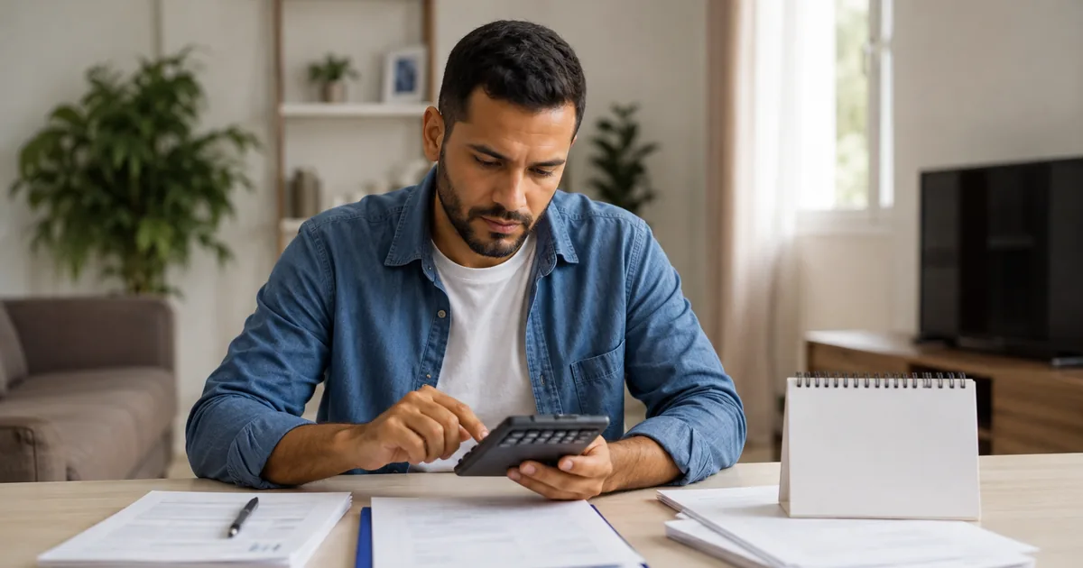 Trabalhador calcula verbas rescisórias com documentos e calendário