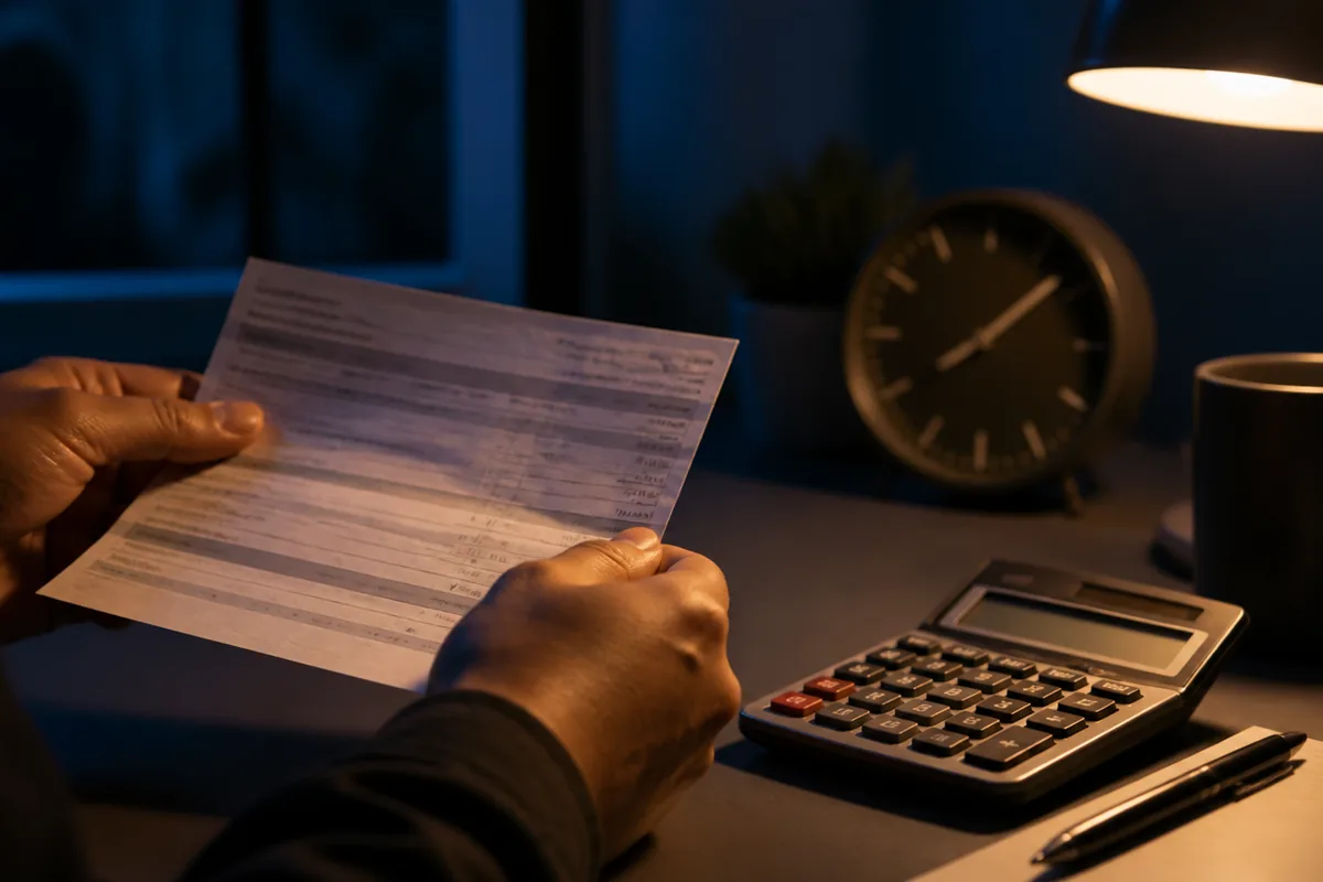 Pessoa confere contracheque e calcula o adicional noturno