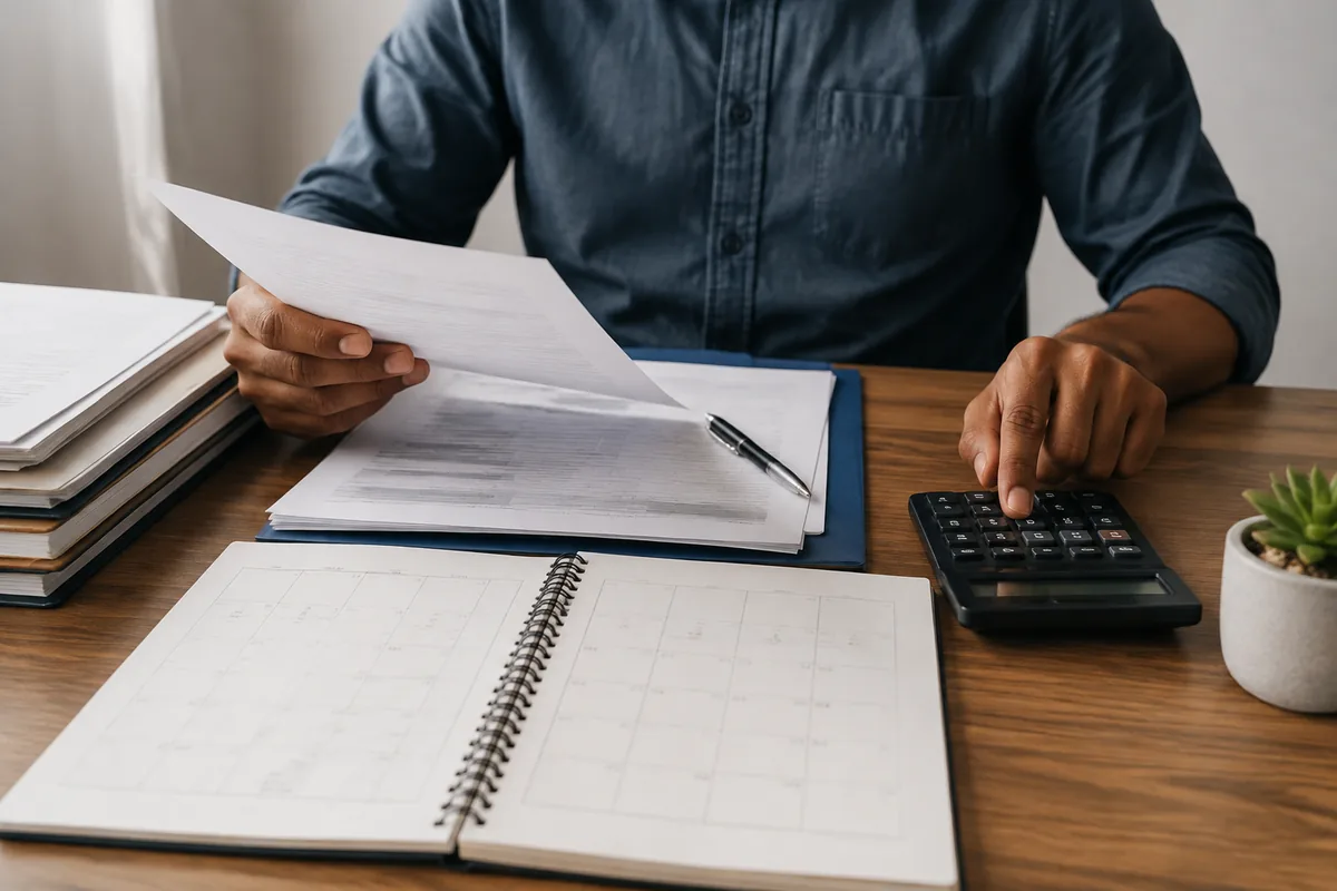 Pessoa calcula dias do aviso com documentos e calendário