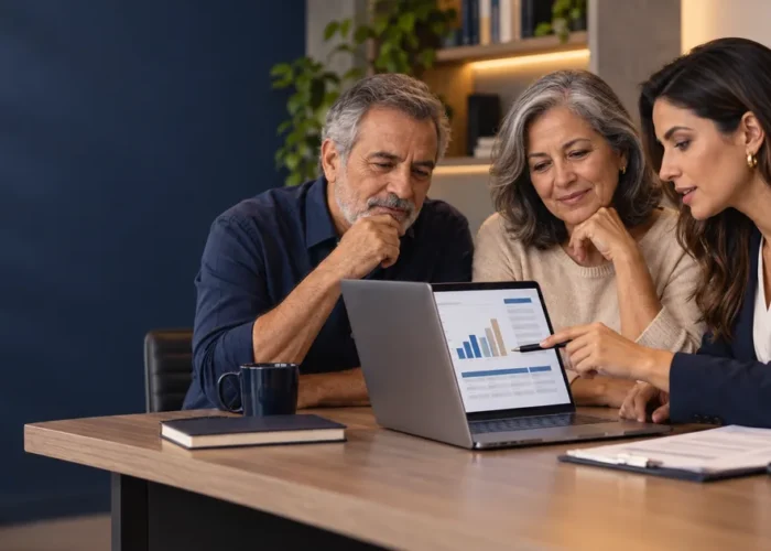 Casal e especialista analisam cálculo de benefício