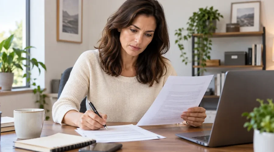 Consumidora revisa contrato e prepara pedido formal de cancelamento