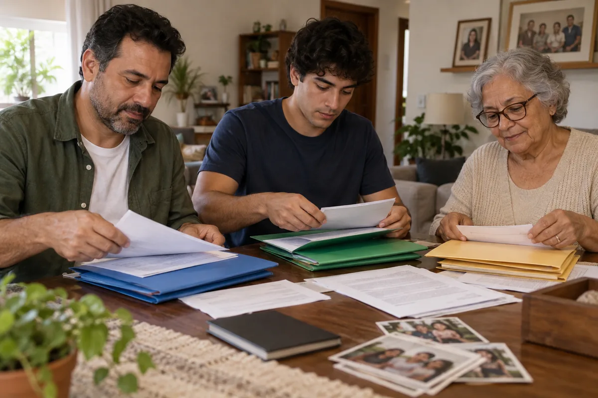 Família separa documentos conforme as classes de dependentes do INSS