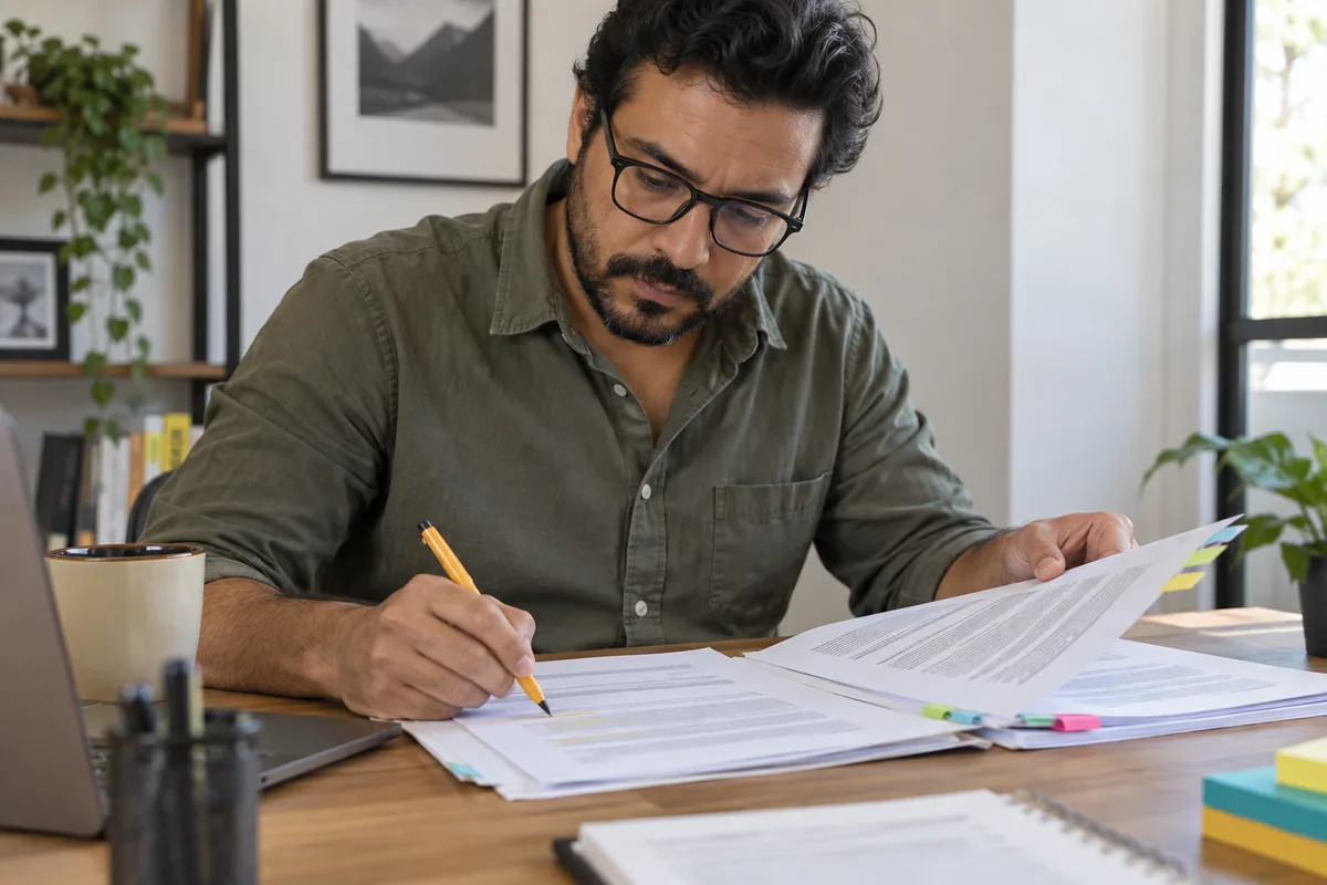 Consumidor marca cláusulas de um contrato bancário para análise