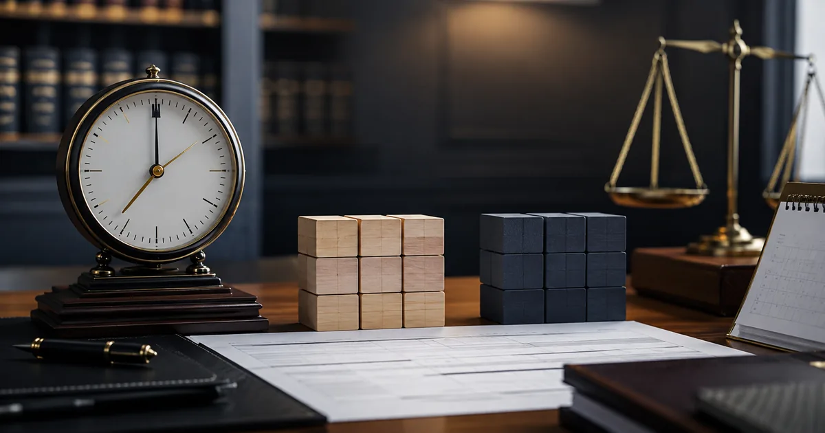 Relógio e blocos equilibrados representam compensação de horas extras