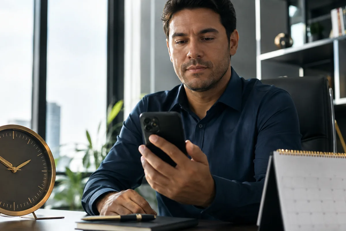 Trabalhador confere registro de jornada e saldo de horas no celular