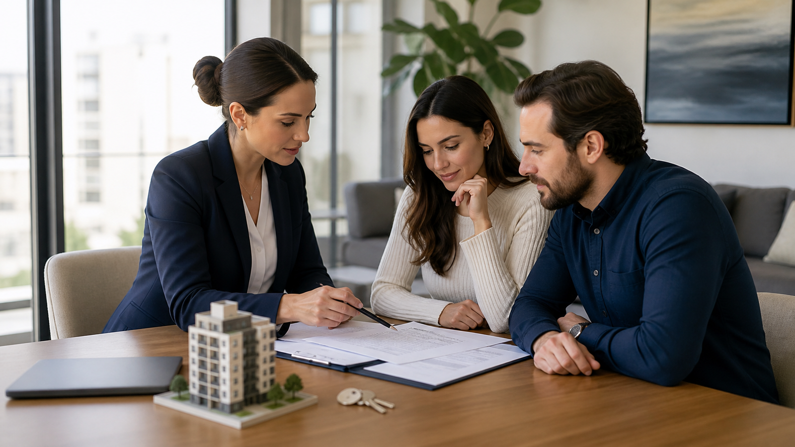 Advogada imobiliária orienta casal antes da compra de apartamento