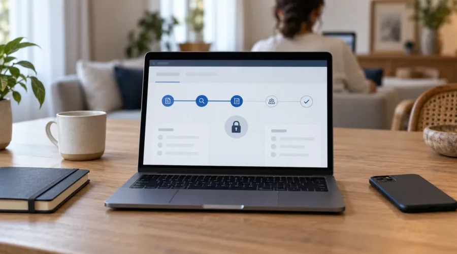 Notebook com tela abstrata de acompanhamento sigiloso de processo de divórcio