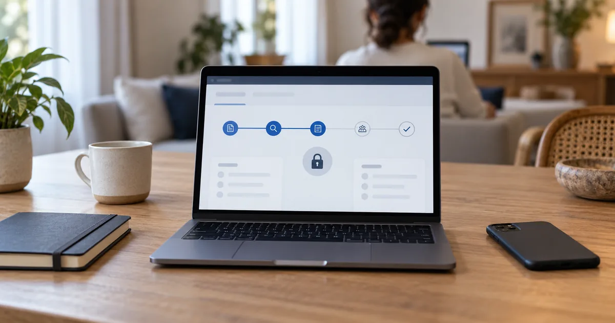 Notebook com tela abstrata de acompanhamento sigiloso de processo de divórcio