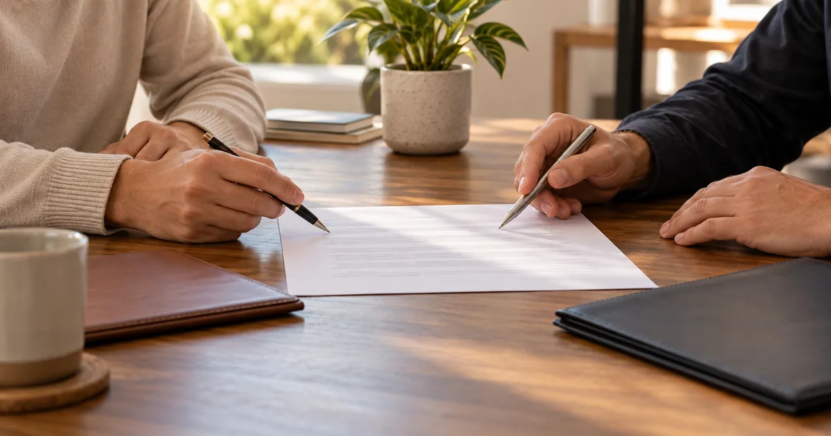 Duas pessoas revisam contrato de namoro com autonomia