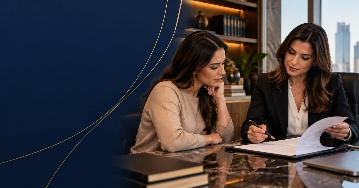Advogada revisa modelo de contrato de prestação de serviços com cliente