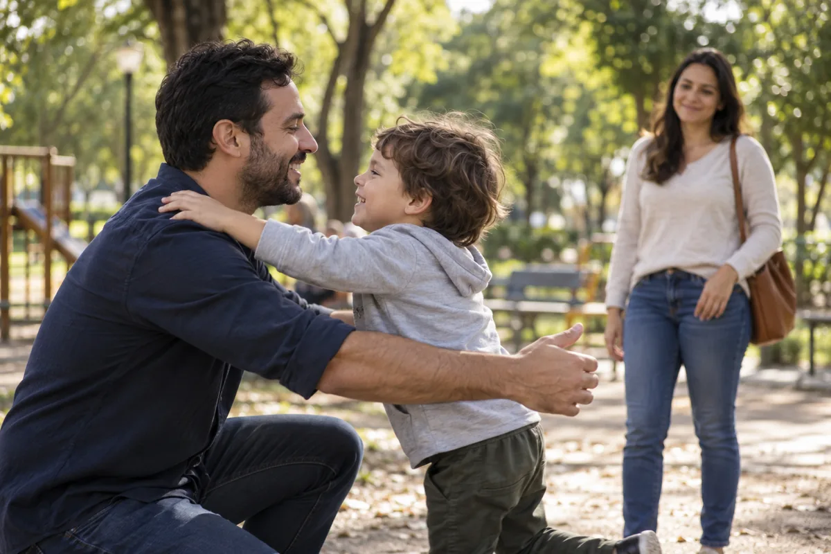 Pai reencontra o filho em momento de convivência familiar
