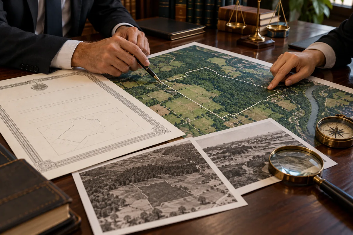Análise jurídica de matrícula, mapas e imagens históricas de imóvel