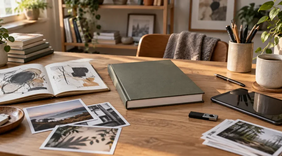 Manuscrito, desenhos e fotografias representam obras autorais