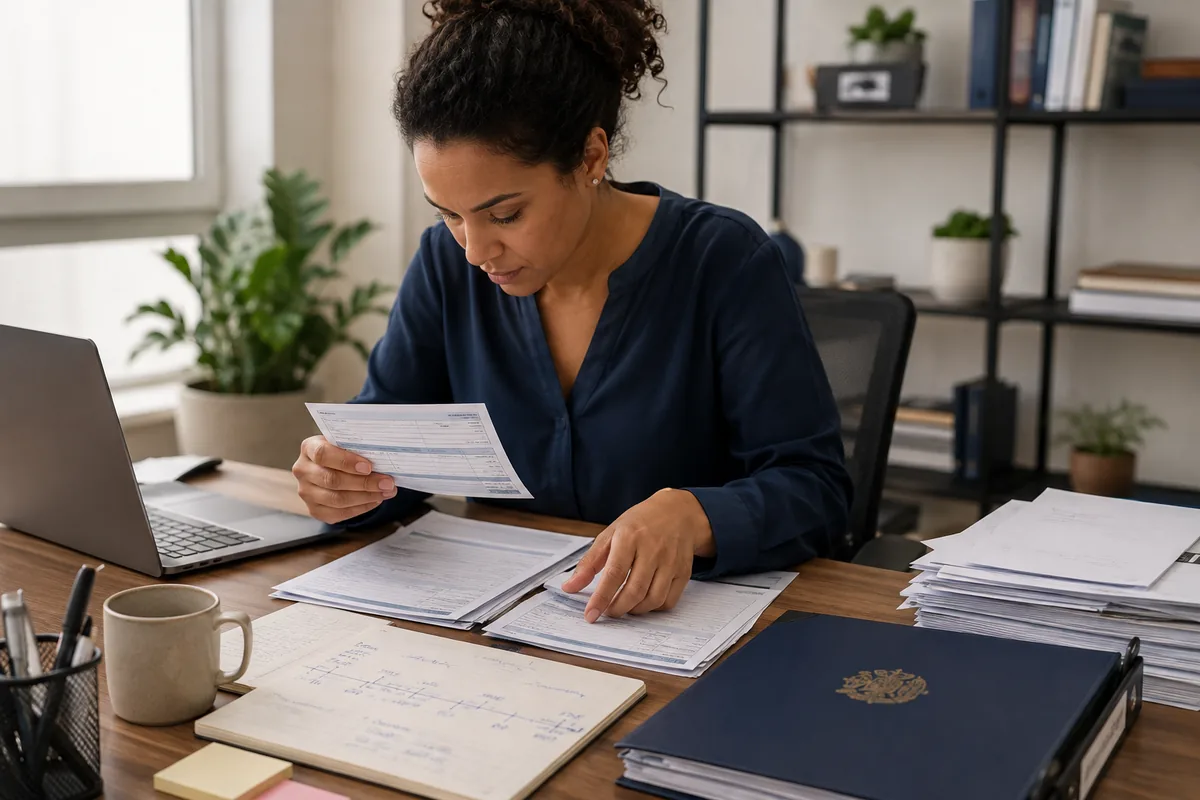 Empregada organiza contracheques e linha do tempo