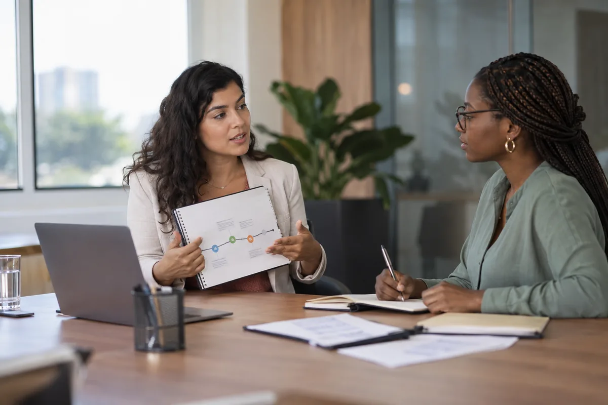 Trabalhadora conversa com recursos humanos sobre critérios salariais