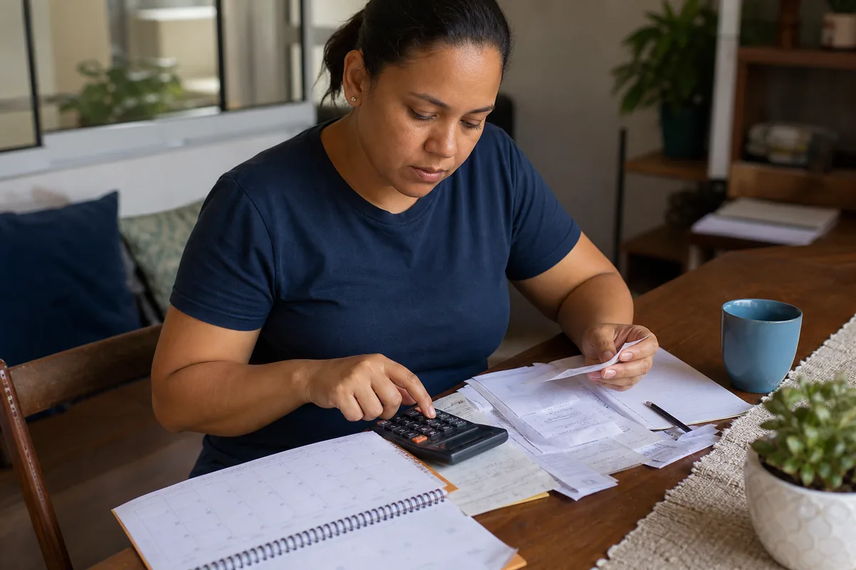 Trabalhadora confere valores e períodos trabalhistas