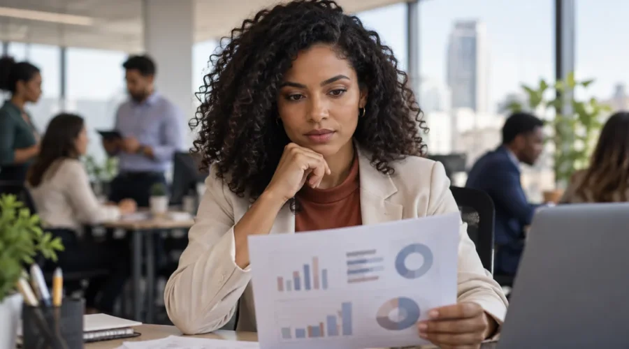 Trabalhadora avalia dados sobre discriminação salarial