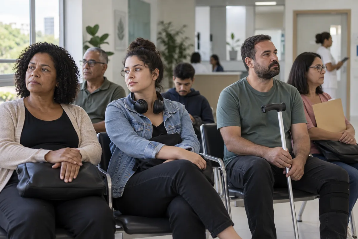 Pessoas com diferentes condições de saúde aguardam atendimento