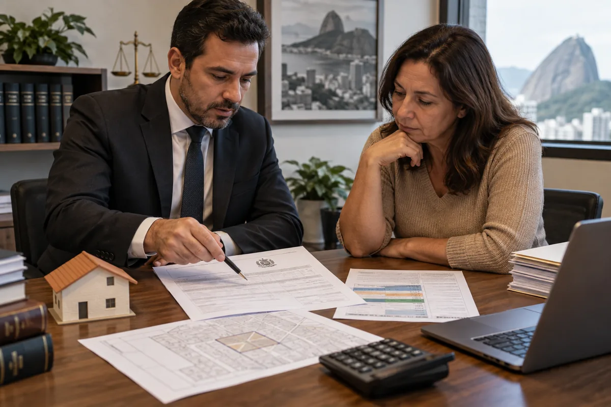 Advogado e proprietária analisam certidão e opções para dívida ativa de IPTU