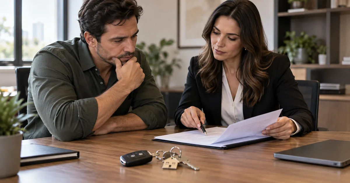 Cliente analisa contrato de dívida garantida com advogada bancária