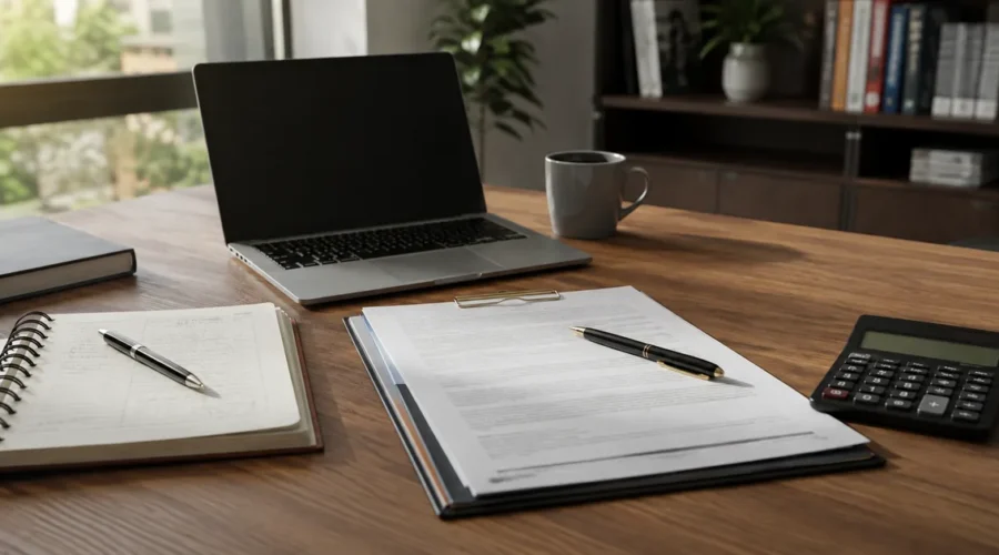Documentos e calculadora para analisar dívidas bancárias