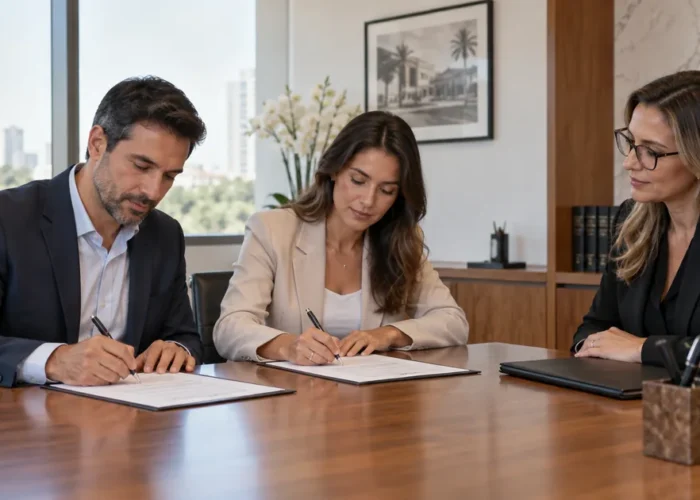 Casal assina escritura de divórcio no cartório com assistência jurídica