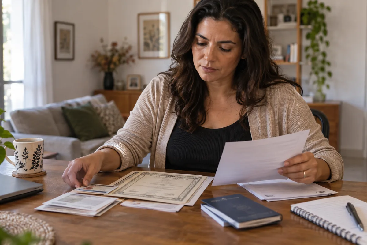 Pessoa organiza documentos necessários para iniciar o divórcio