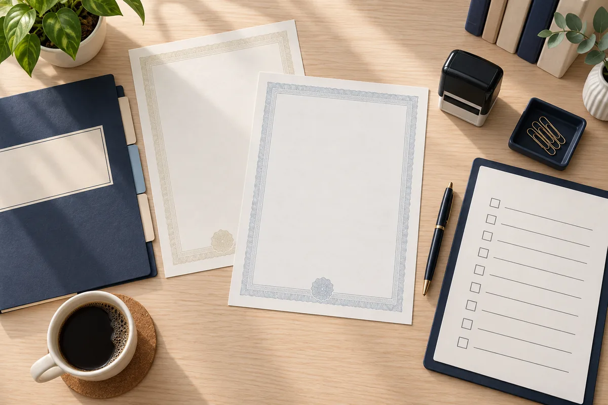 Certidões, pasta e checklist organizados para averbação do divórcio