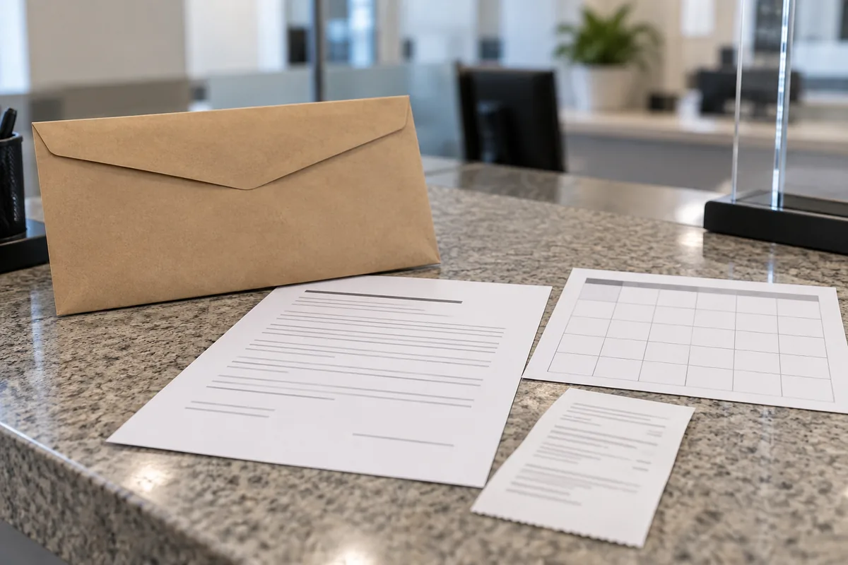 Documentos e envelope preparados para apresentação a protesto