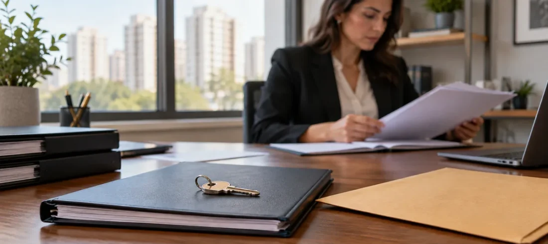 Documentos necessários para ação de despejo Chave e pasta de documentos revisadas por advogada imobiliária