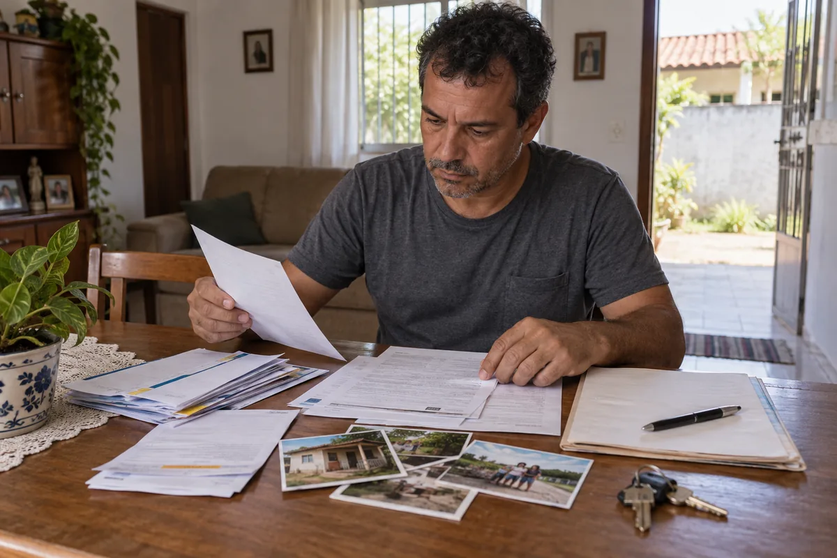 Possuidor organiza contratos, recibos, contas e fotografias do imóvel