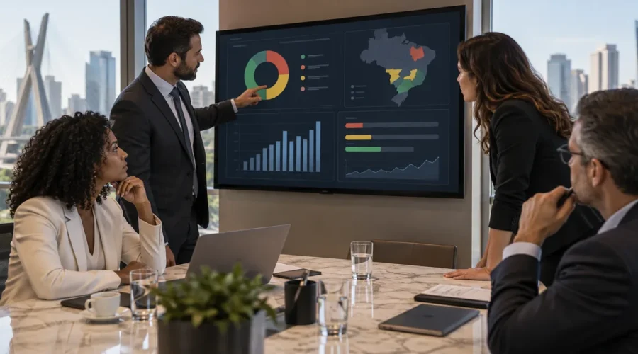 Equipe apresenta relatório de due diligence para uma operação de M&A